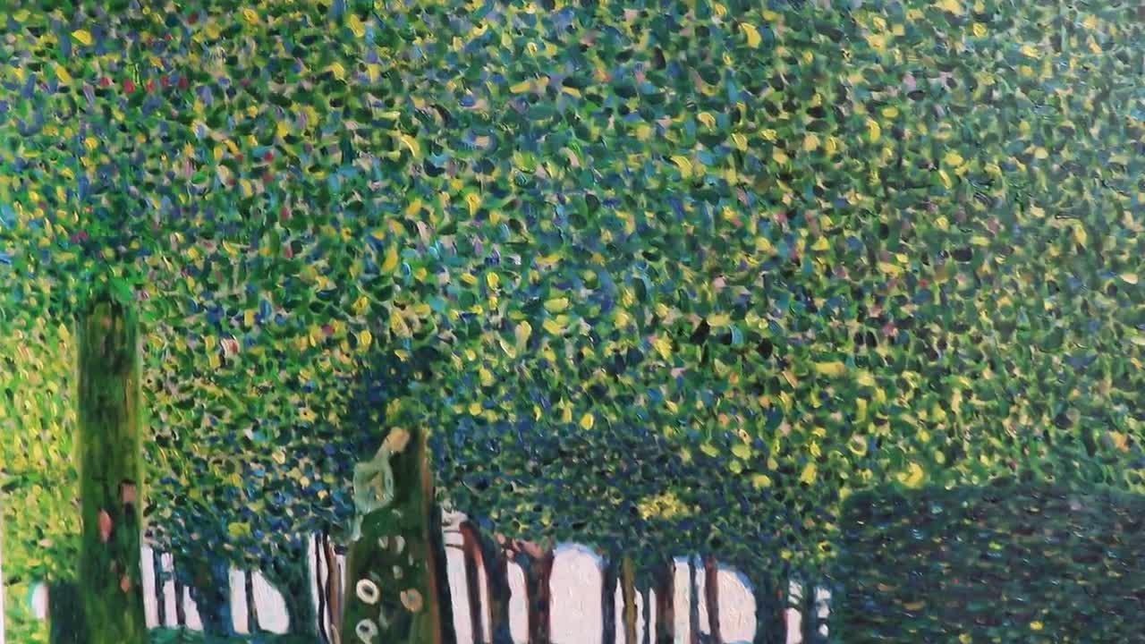 公園 - グスタフ・クリムトの手描きの油絵の複製、鮮やかな色の木々の