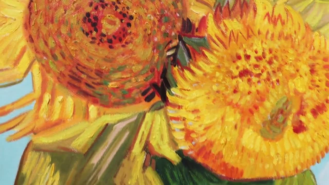 花瓶に入った3本のひまわり - ヴィンセント・ヴァン・ゴッホの手描きの
