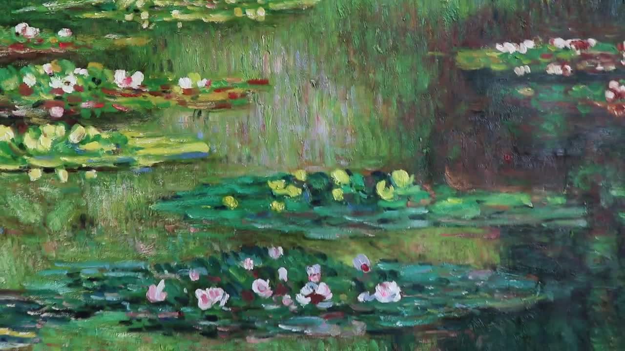 睡蓮 1904年 - クロード・モネの手描き油絵複製、庭の池の花の風景