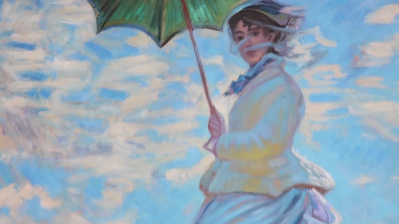 日傘をさす女性 - モネ夫人とその息子 - クロード・モネの手描き油絵