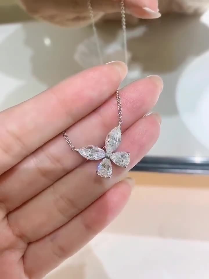 Diamond Butterfly Pendant Necklace, Marquise Butterfly Chain