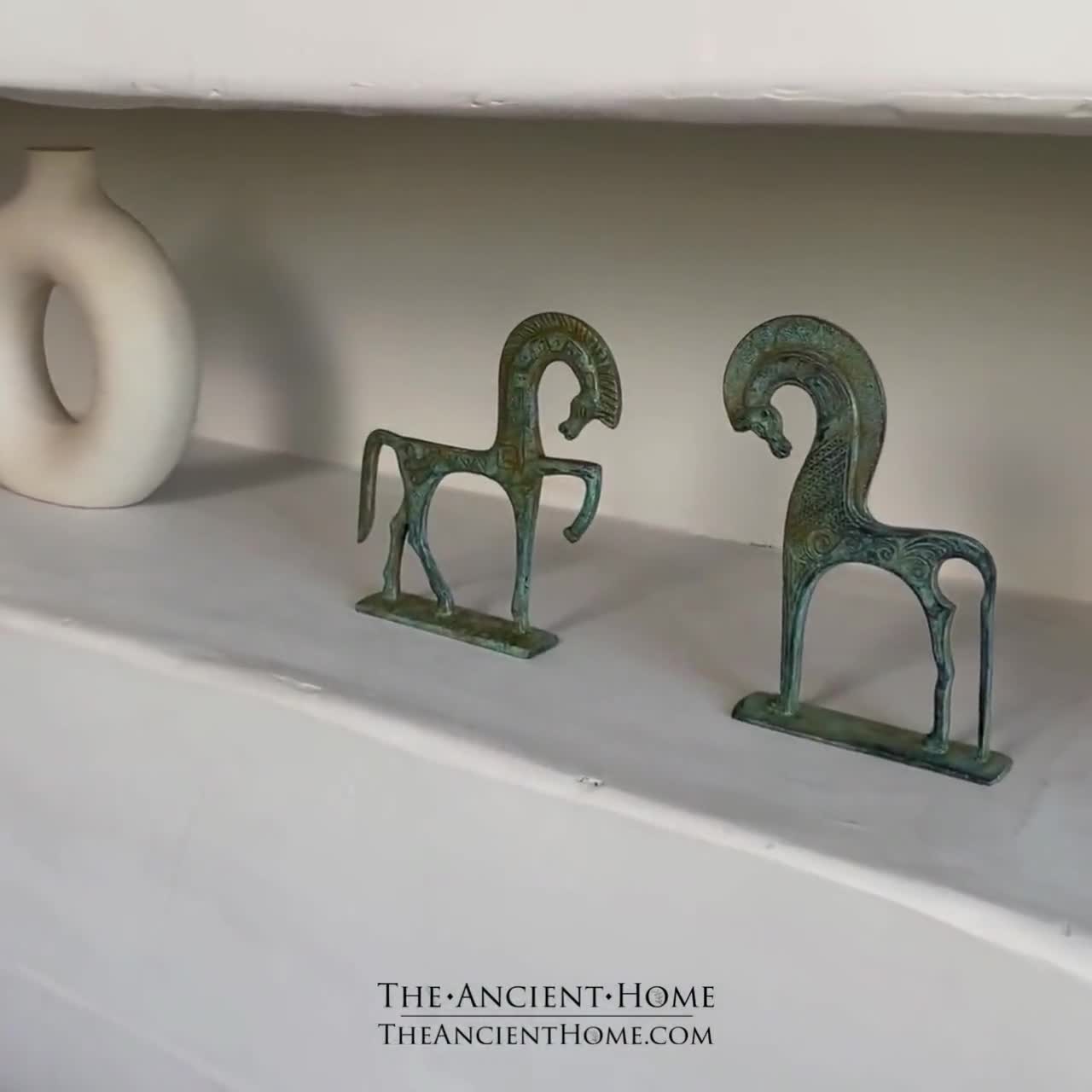 ギリシャの馬のブロンズ像（小） - 古代の抽象彫刻の馬の置物 - 16 cm