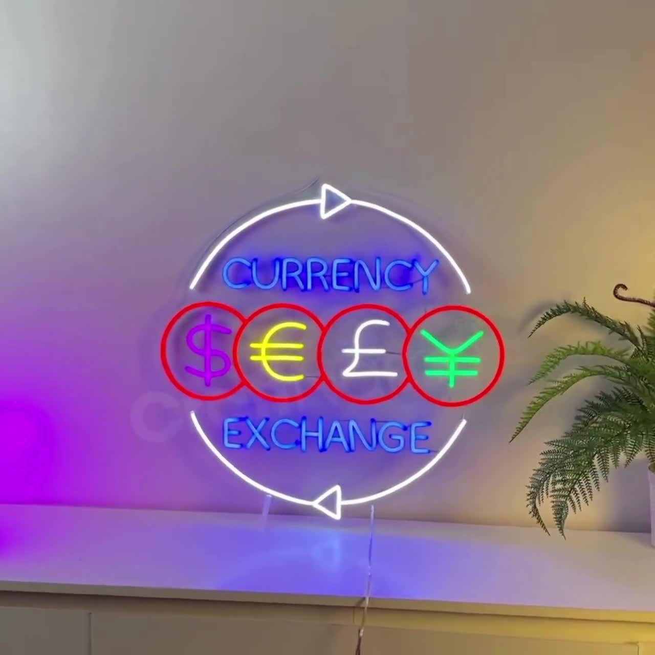 Currency Exchange Neon Sign, Money Transfer LED Wall Art for Bank