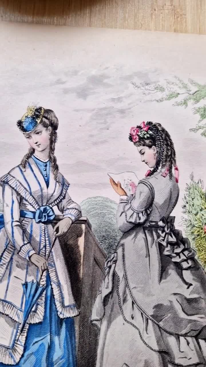 1869 French Fashion Plate – Paris Victorian Fashion – Hand-colored