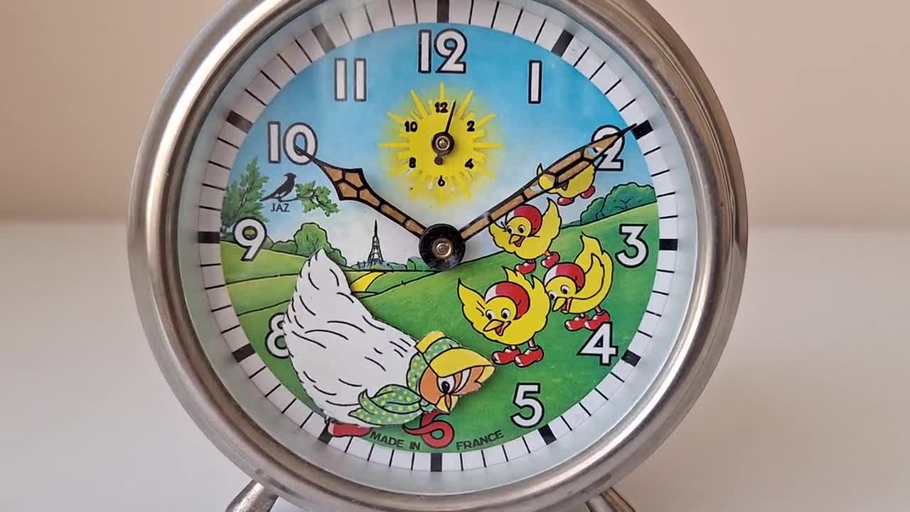 Antique Very Rare French JAZ Chicken Alarm Clock, 1950s Working