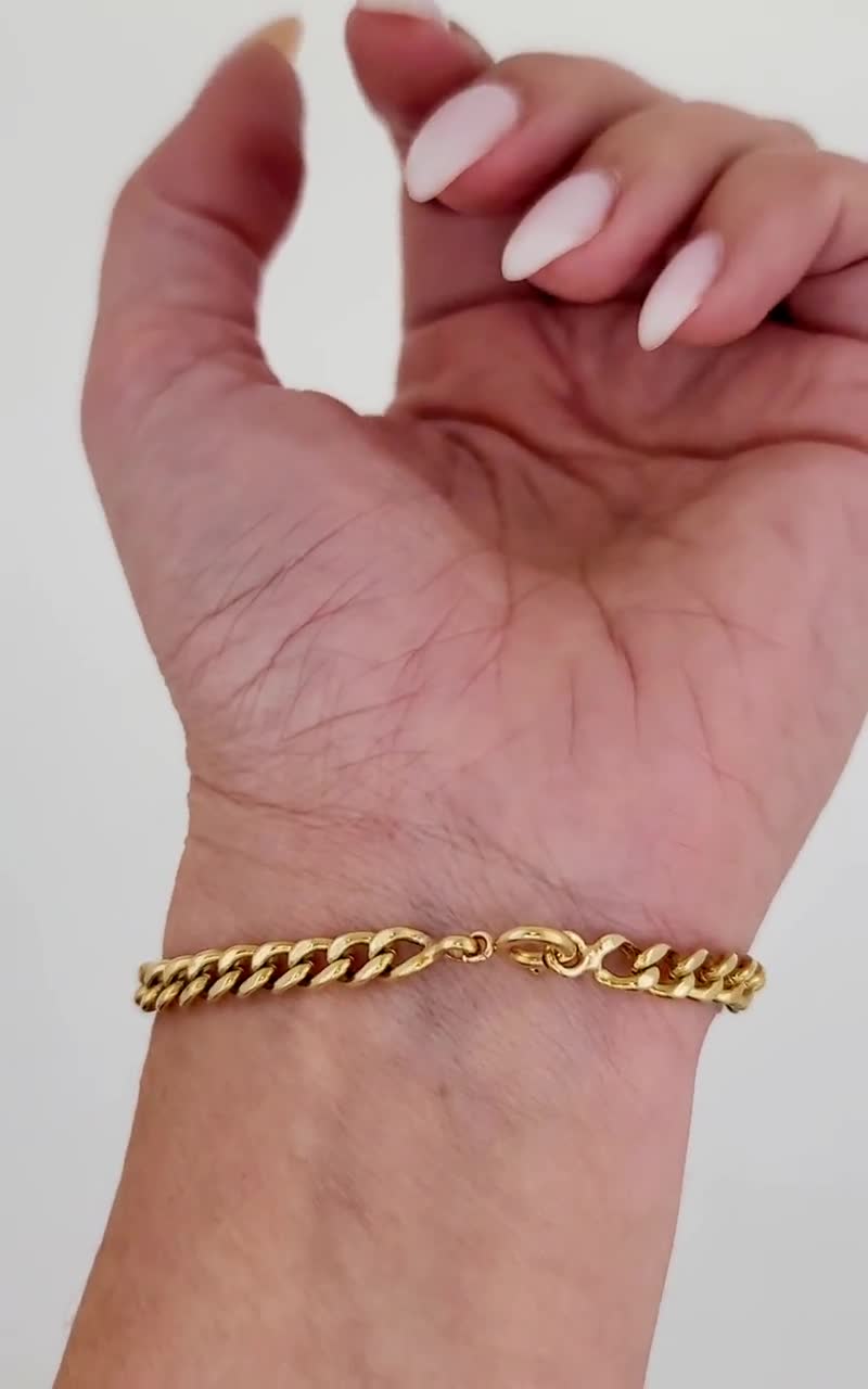 Vintage 1980s Handmade 18k Yellow Gold Curb Chain ID Bracelet 6.25