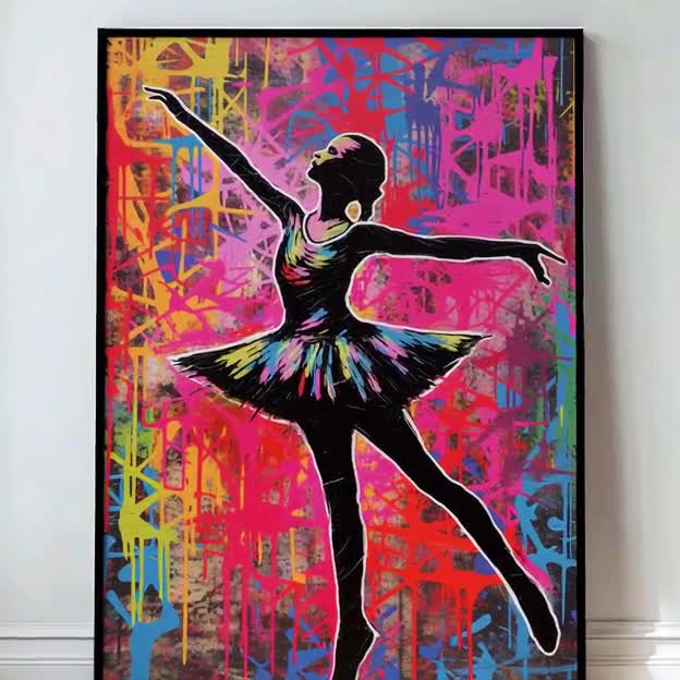 Ballerina Graffiti Wall Art, Printable Digital, Colorful Dancing