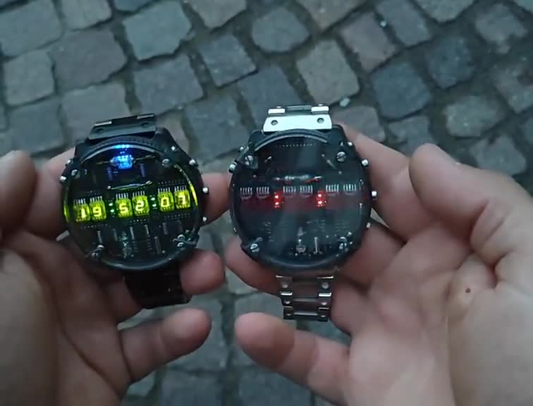 ニキシー管腕時計、ジルコニウムマトリックス製ハンドメイド腕時計