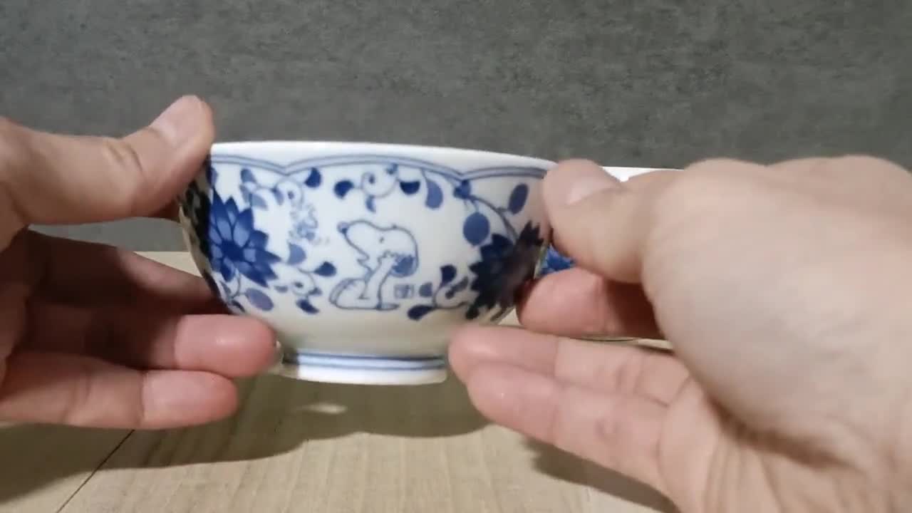 Snoopy PEANUTS Rice Bowl Blue Arabesque Made in Japan 2 Bowl Set