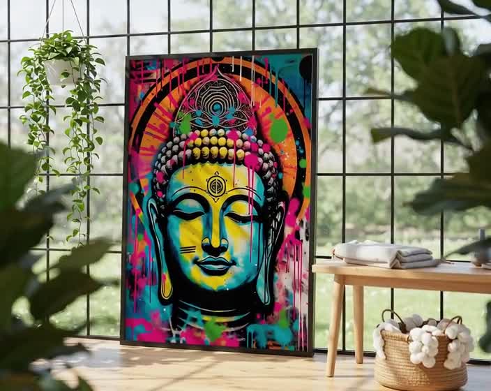 Buddha Graffiti Wall Art, Digital Download, Abstract Colorful