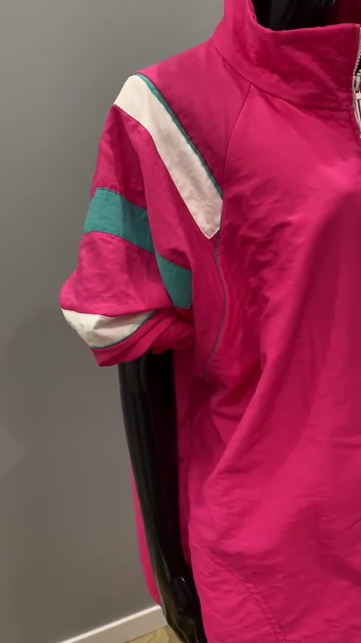 Vintage Pink Sports Windbreaker Tracksuit Jacket White Turquoise