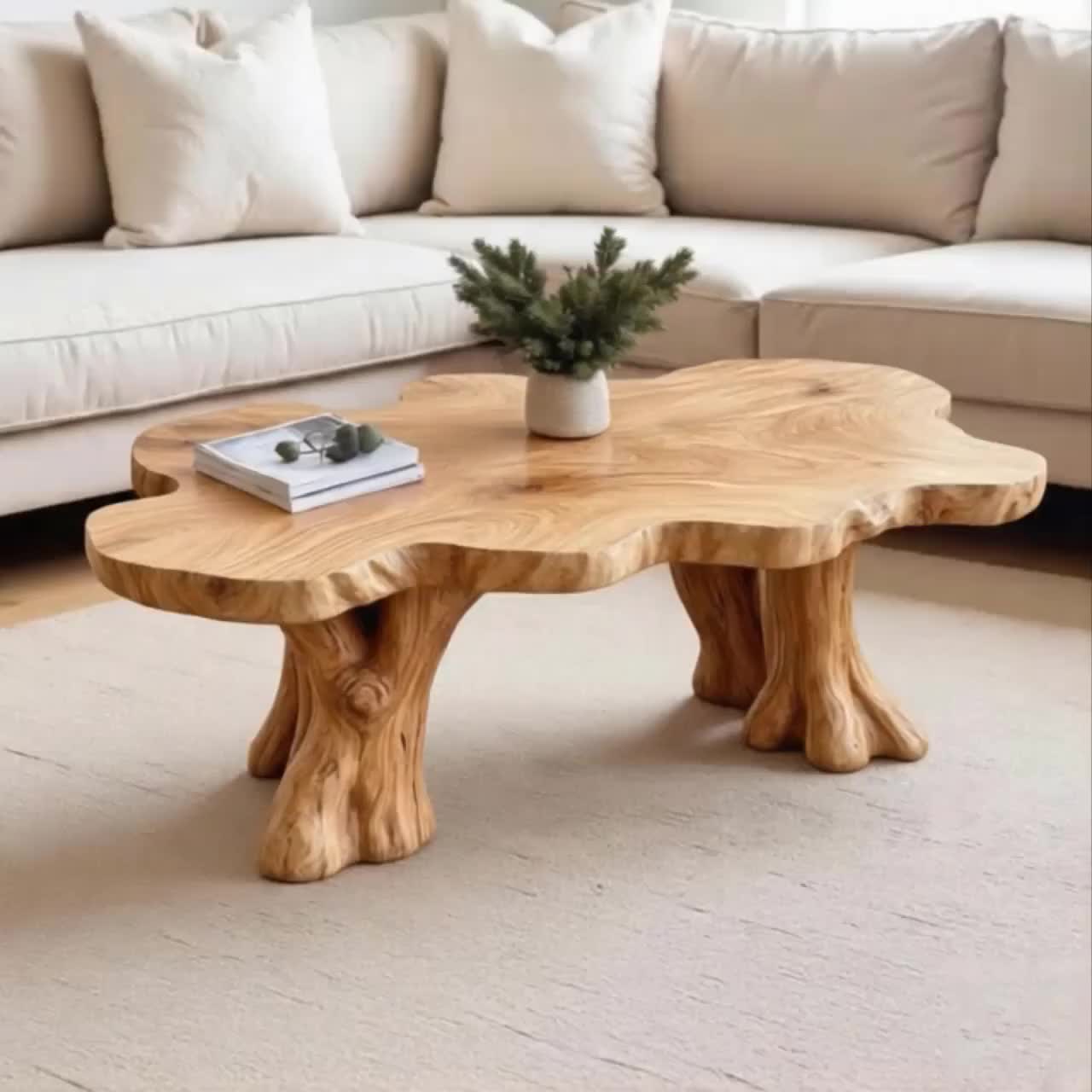 Live Edge Solid Wood Coffee Table Tree Root Table Art Driftwood