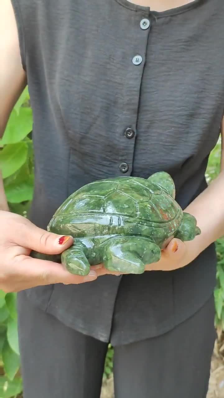 Huge Genuine Nephrite Green Jade Turtle Figurine, Crystal Shelled