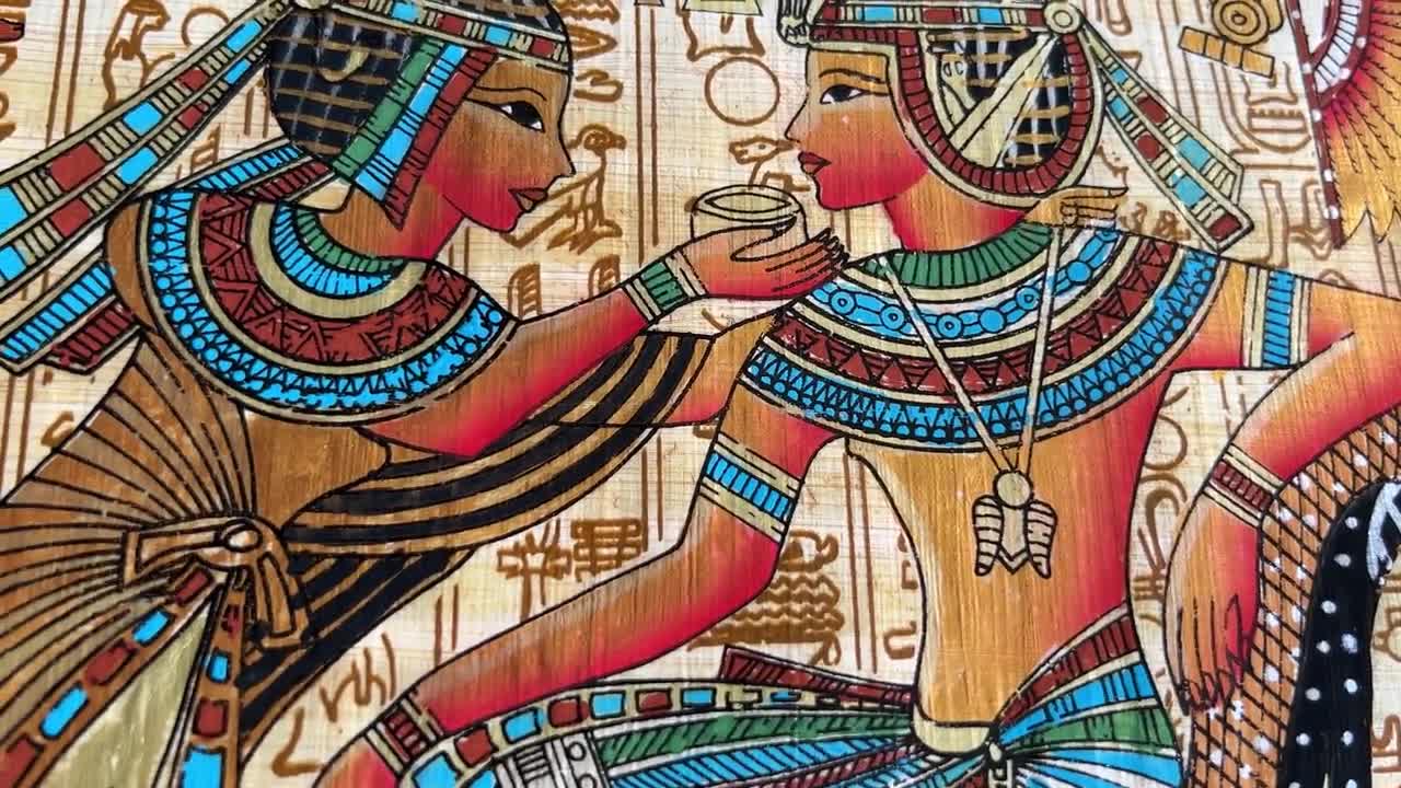 ツタンカーメン王とアンケセナメン王妃のパピルス画 – 古代エジプト