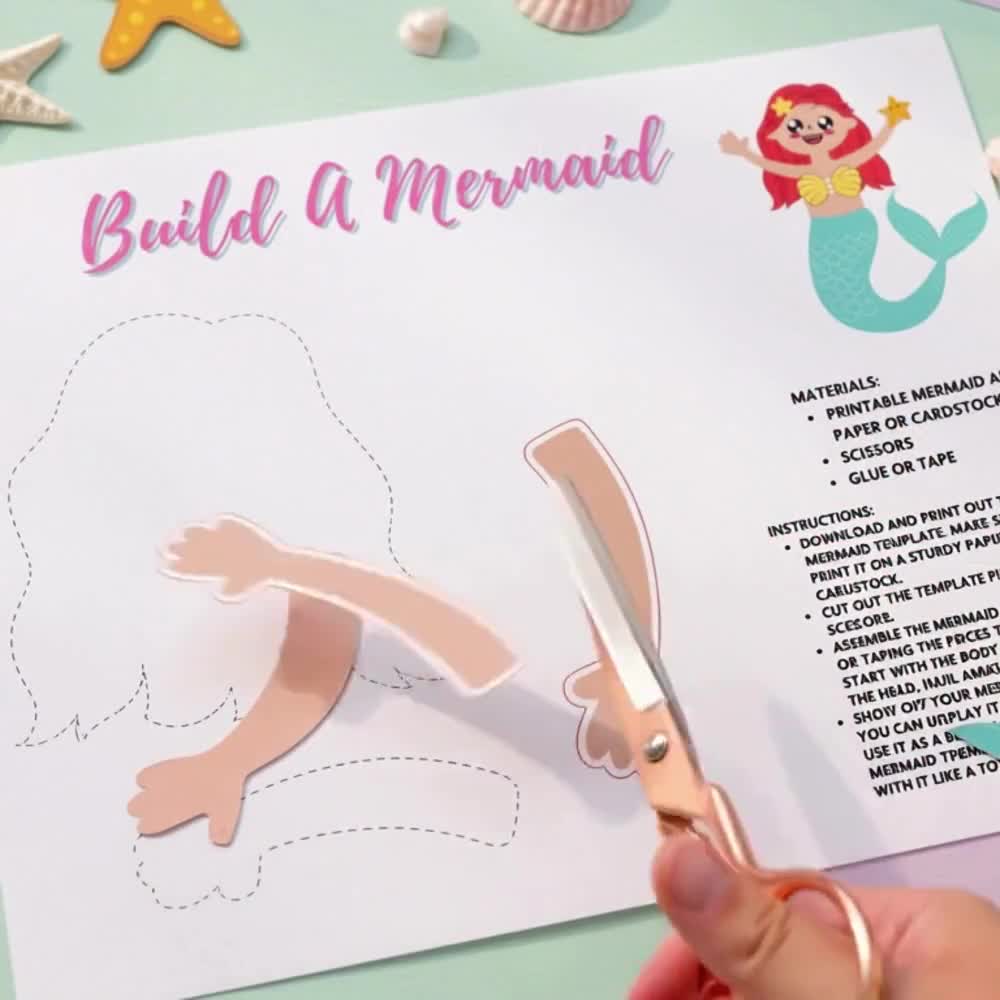 人魚のペーパードールを作ろう！子供向けの切り貼り式海洋工作（PDF