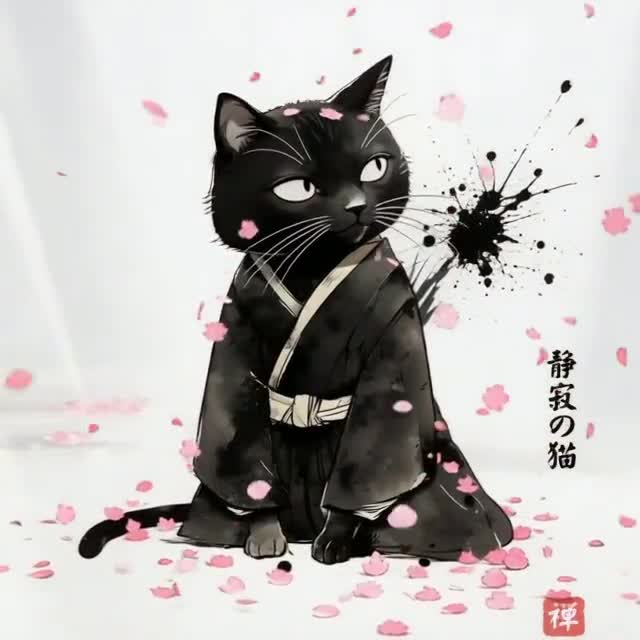spiritualart✂︎ 猫 Zen Cat Wall Art - Seijaku No Neko Japanese Minimalist Zen