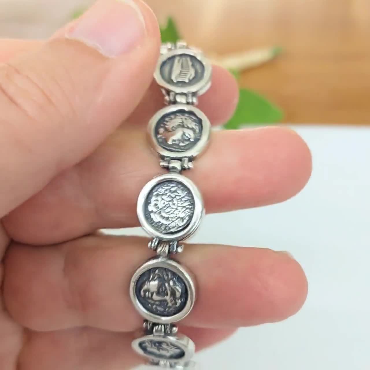 スターリングシルバー925コインブレスレット、古代ギリシャのレプリカ