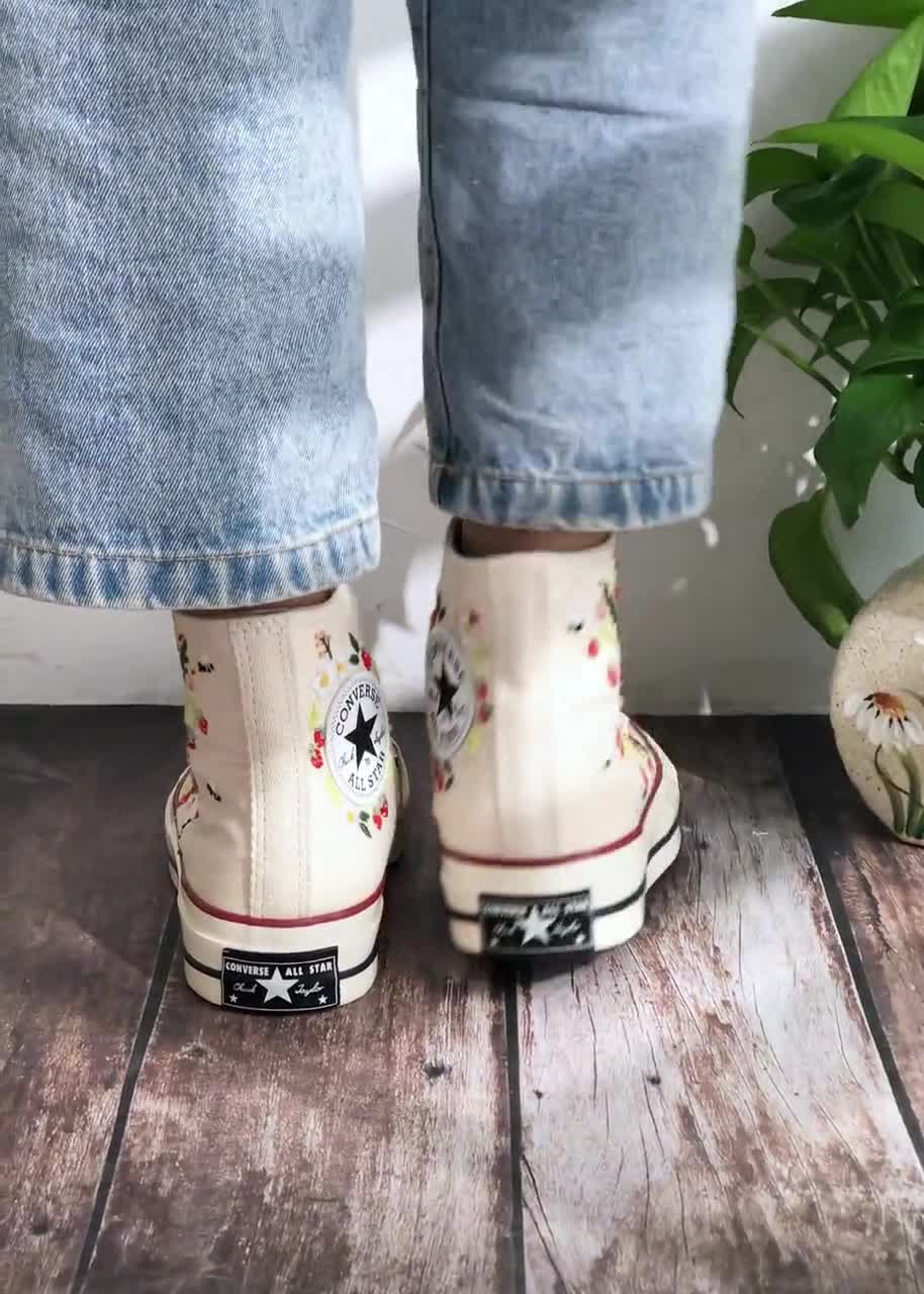 Embroidered Converse, Strawberry Embroidered Shoes for Women