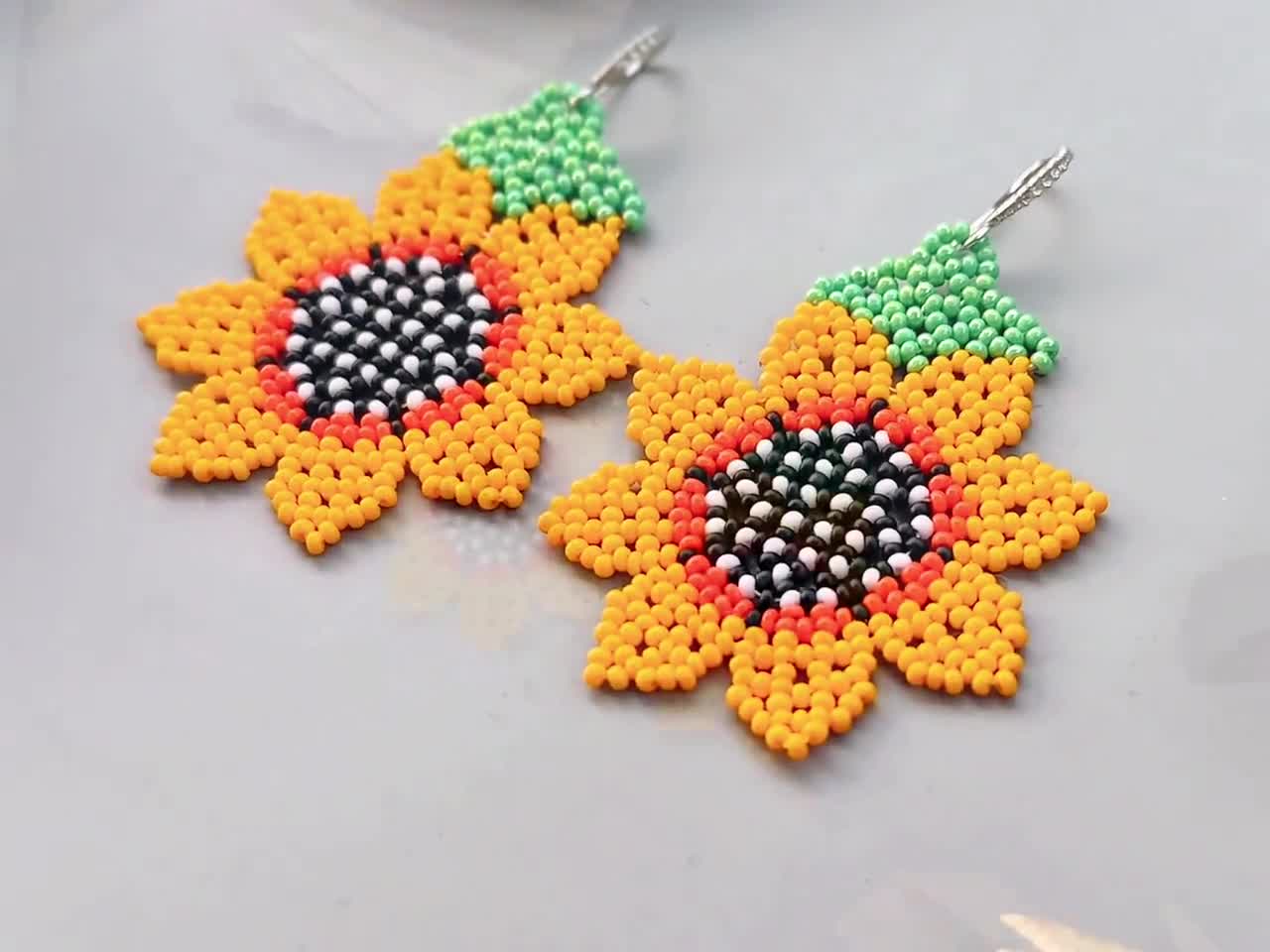 PDF DIY Pattern Sunflower Earring Making, Orange Flower Bead