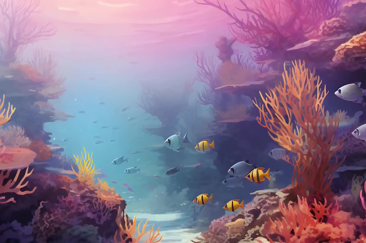 サンゴ礁の熱帯魚プリント：水中海景ウォールアート（デジタル