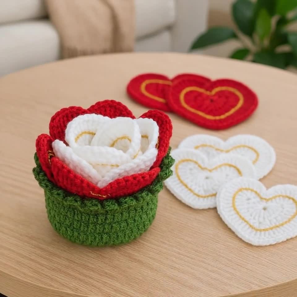 【mt.hariマウントハリ】クローバー型クッションby H.P.DECOデコ Crochet Heart Coaster Turns Into Rose Pattern – Rose Storage