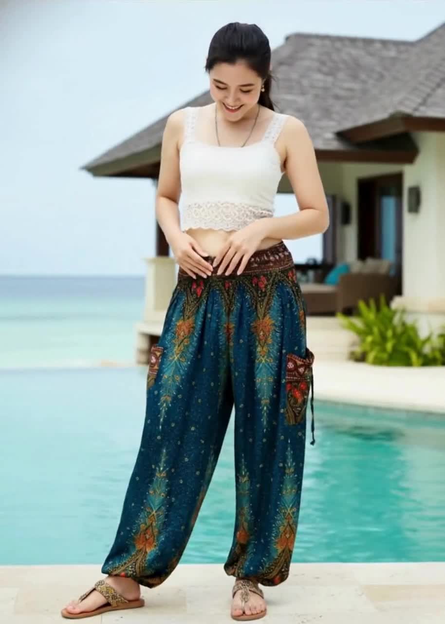 Pikalda-rayon Harem Pants: Comfy Boho Thai Aladdin Festival Wear