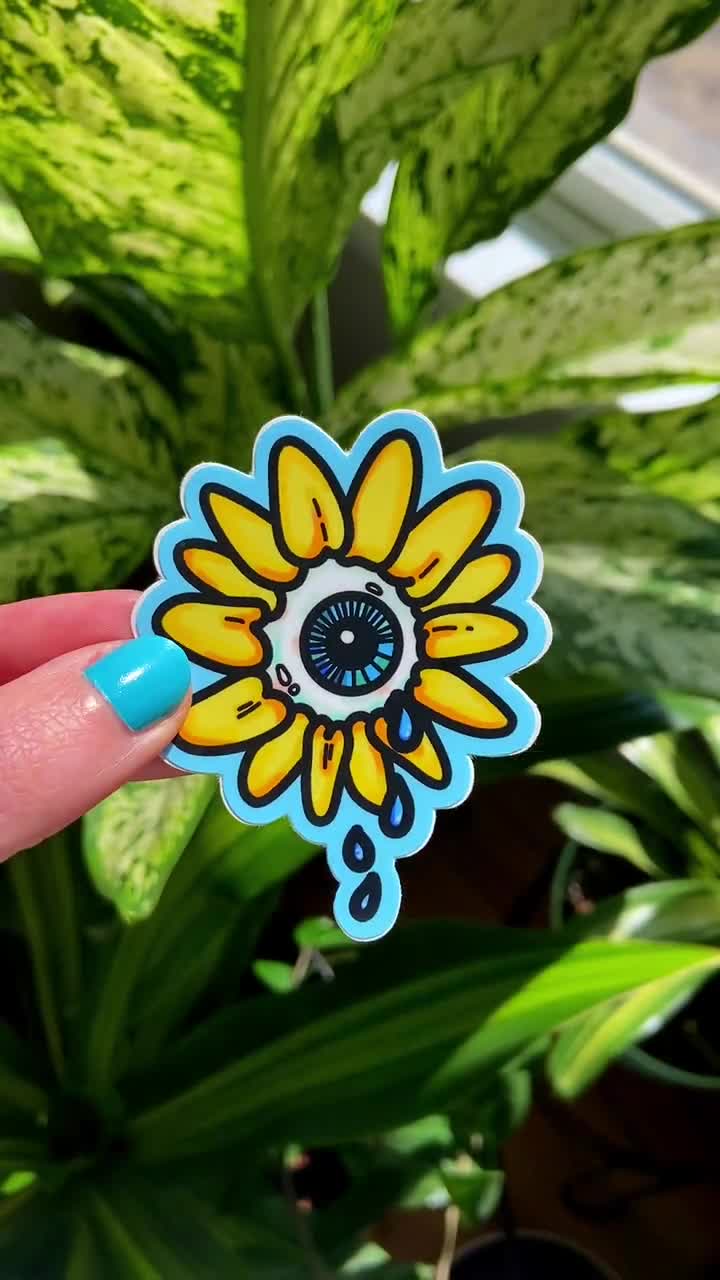 CRYING SUNFLOWER - Eyeball Flower Vinyl Art Sticker by Spooky