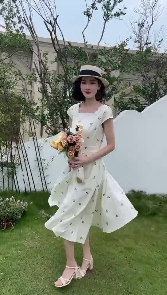 Floral Linen Dress, Wedding Guest Dress, Women Midi Dress