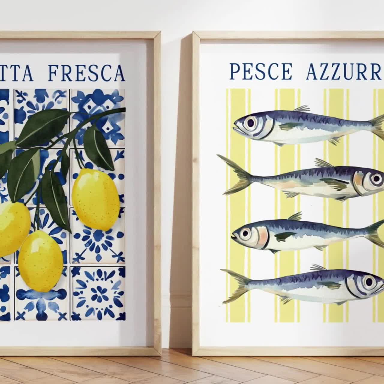 Italian Summer Wall Art Set of 2 – Sardines and Lemons Kitchen