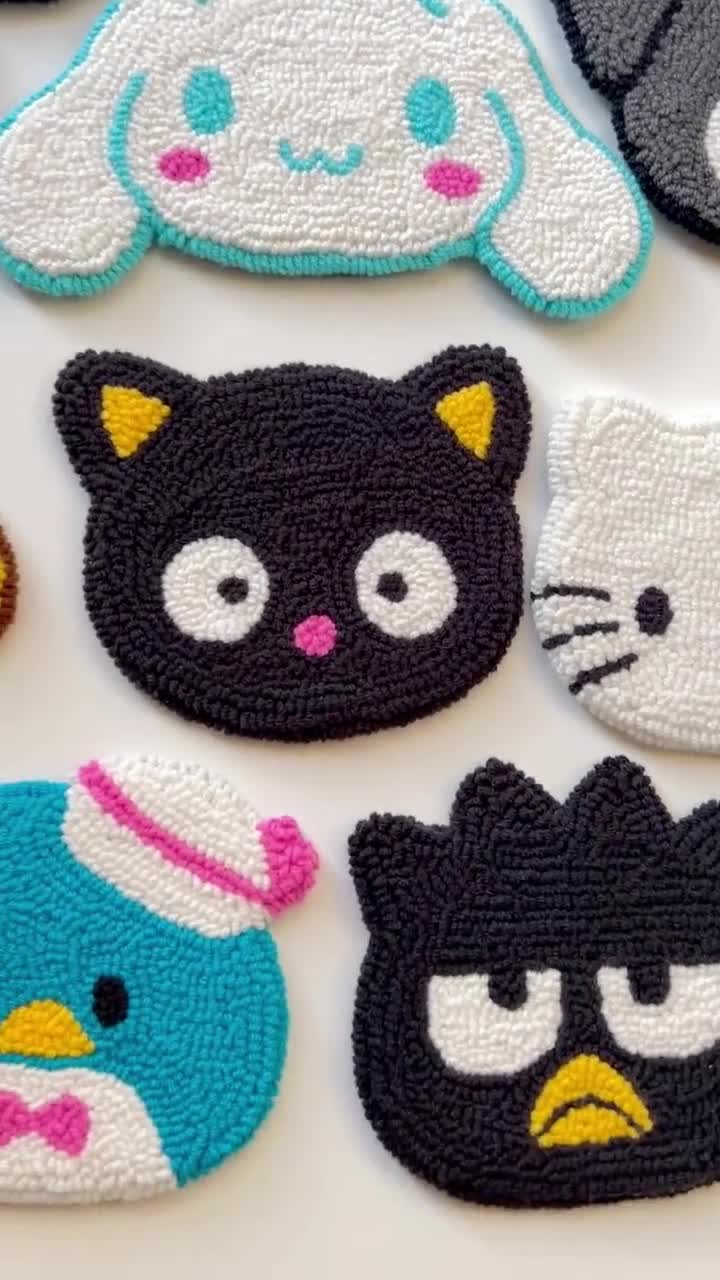 Sanrio Punch Needle Coaster, Handmade Kuromi Drink Mug Rug, Kawaii