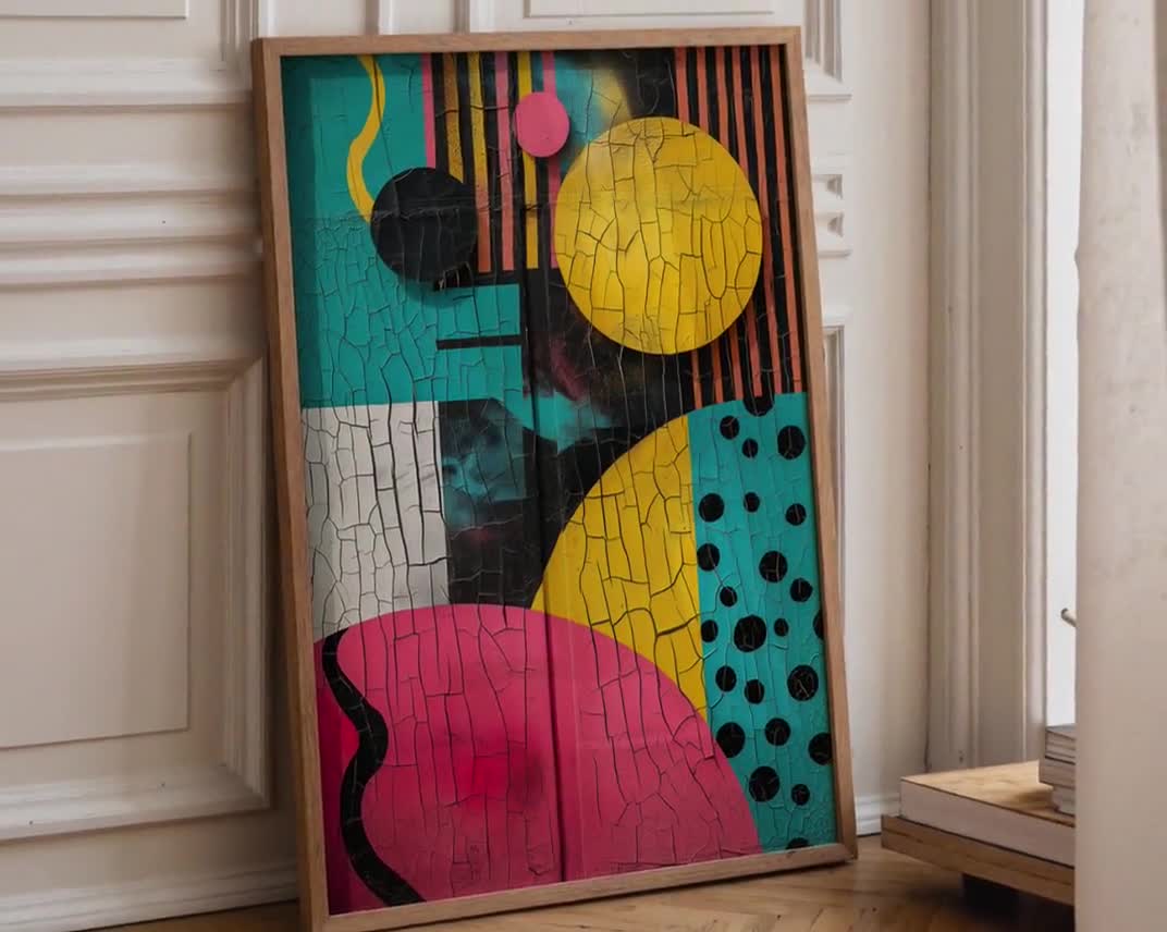 1980s Memphis Style Wall Art Print, Retro Geometric Abstract
