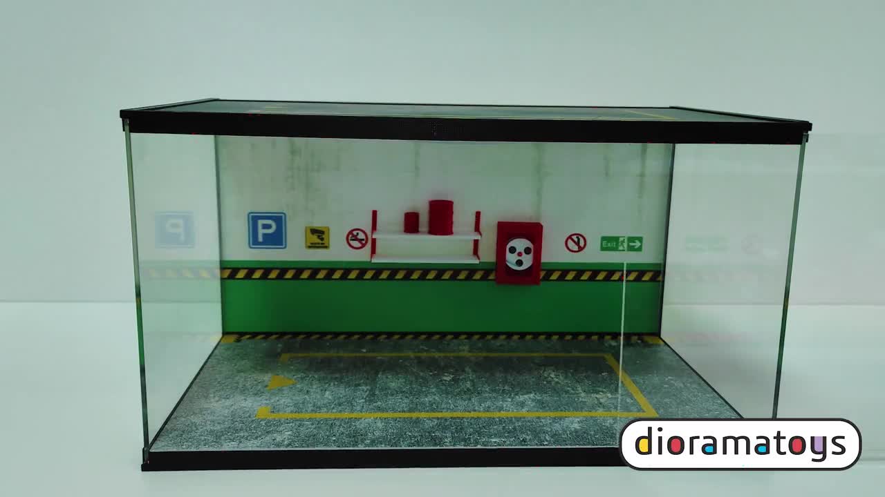 1:18スケールのカーディスプレイケース - LED照明付きアクリルガレージ