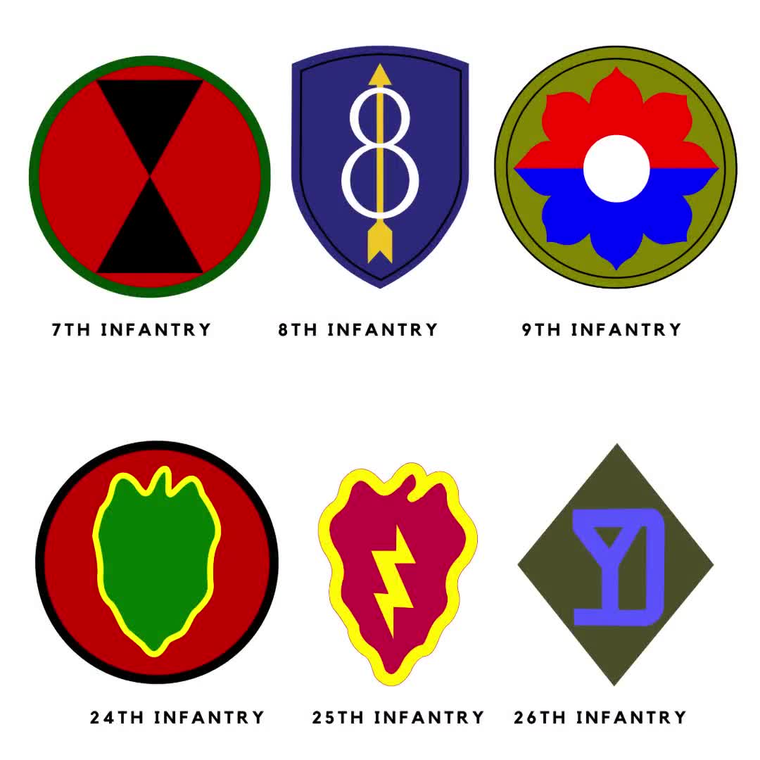 第二次世界大戦時のアメリカ陸軍師団記章250点以上（SVG、PNG、JPG形式