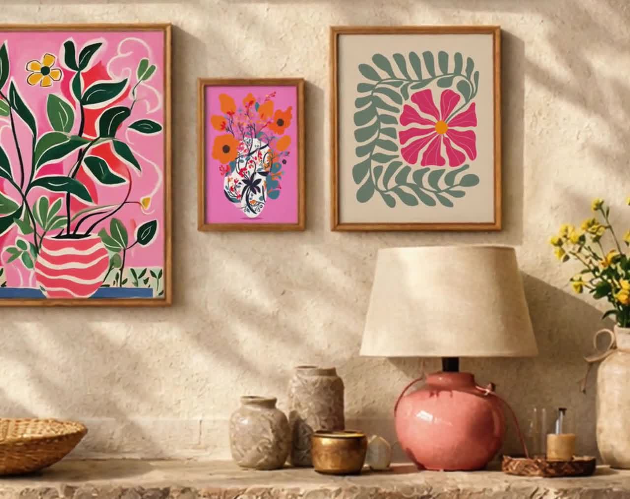 Colorful Gallery Wall Set, Floral Wall Art, Bright Wall Art