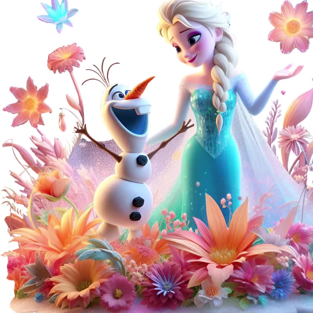 エルサとオラフの「アナと雪の女王」水彩スプラッシュPNG（デジタル