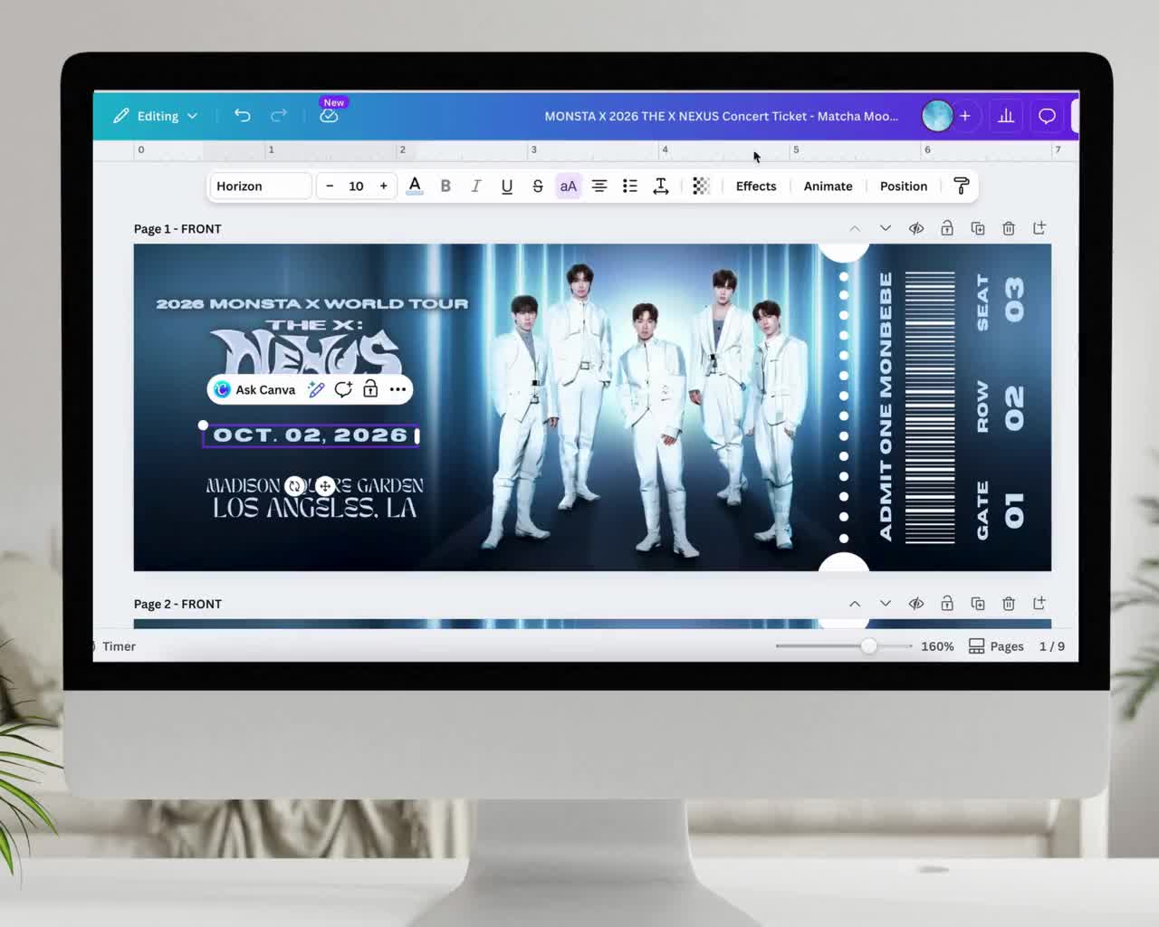 Monsta X Concert Ticket Template, the X Nexus Tour, Custom Monbebe