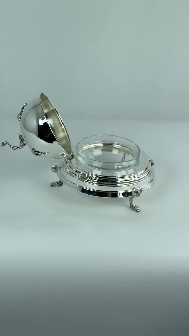 Brass Caviar Server Silver Bowl With Lid Serving Stand Handmade - Etsy