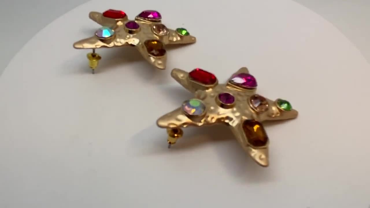 Kenneth Jay Lane Inspired Bejewelled Brushed Gold STARFISH