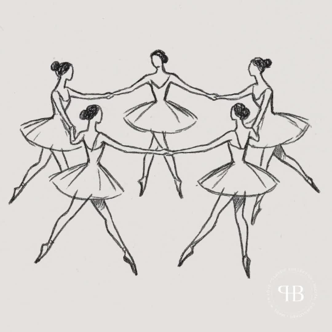 バレリーナの線画プリント、ミニマルなダンスアート（デジタル