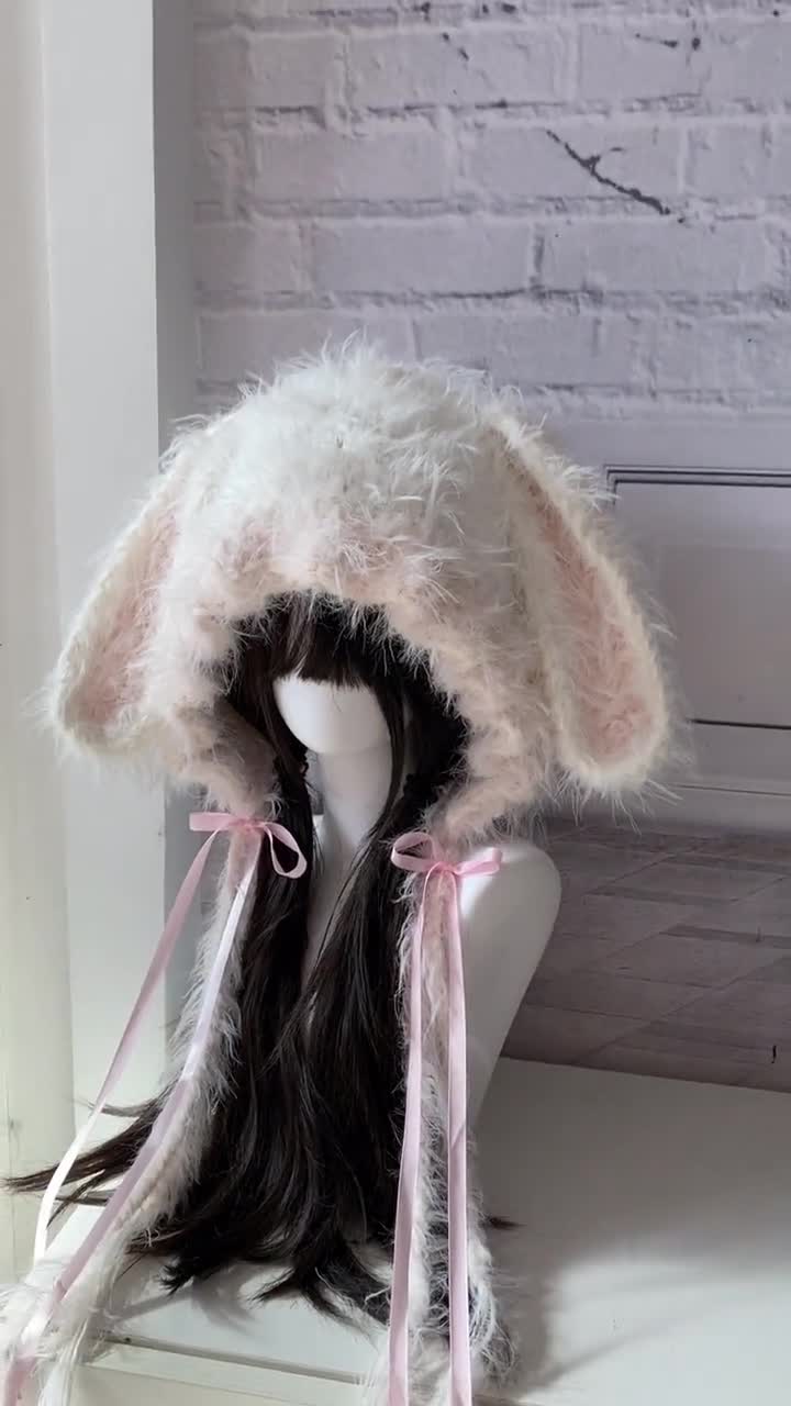 Handmade Creamy White Plush Bunny Hood - Etsy