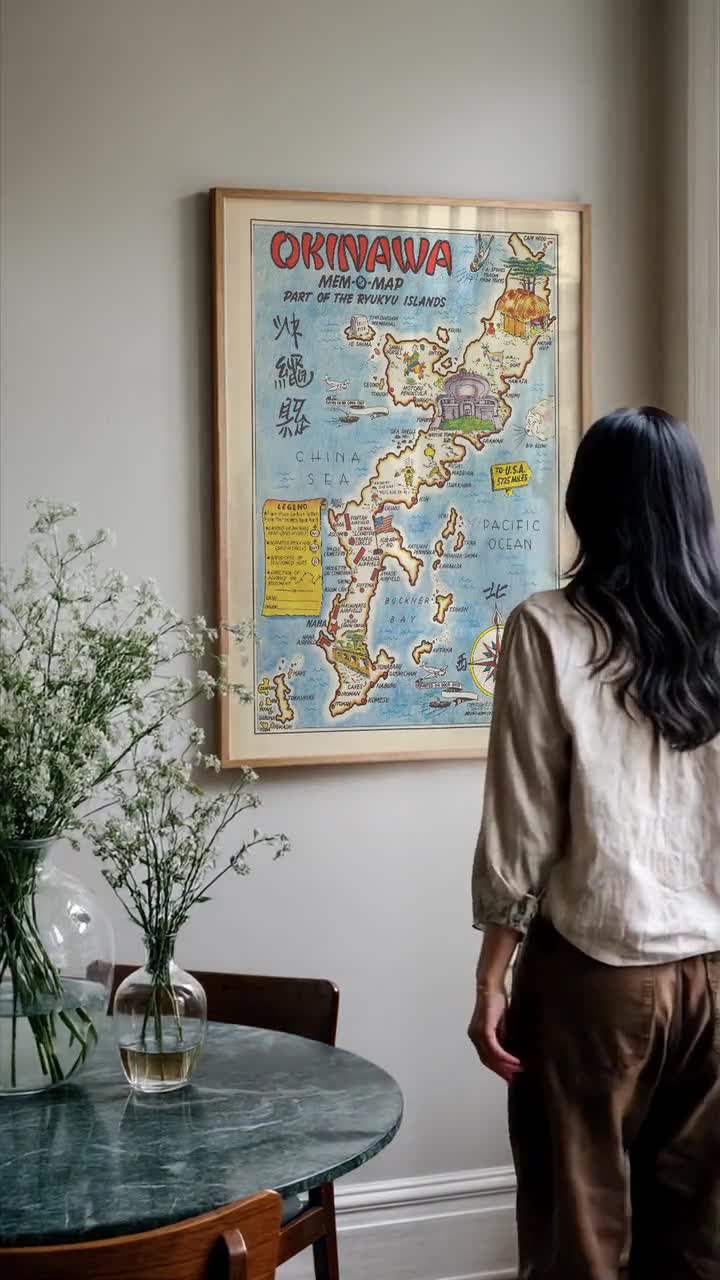 沖縄地図プリント：ヴィンテージ琉球諸島ウォールアート - Etsy 日本