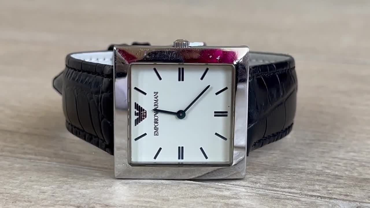 Elegant 2003 Vintage mid sized quartz tank ladies dress watch Emporio Armani silver color case, Vintage women cocktail watch, Watch gift