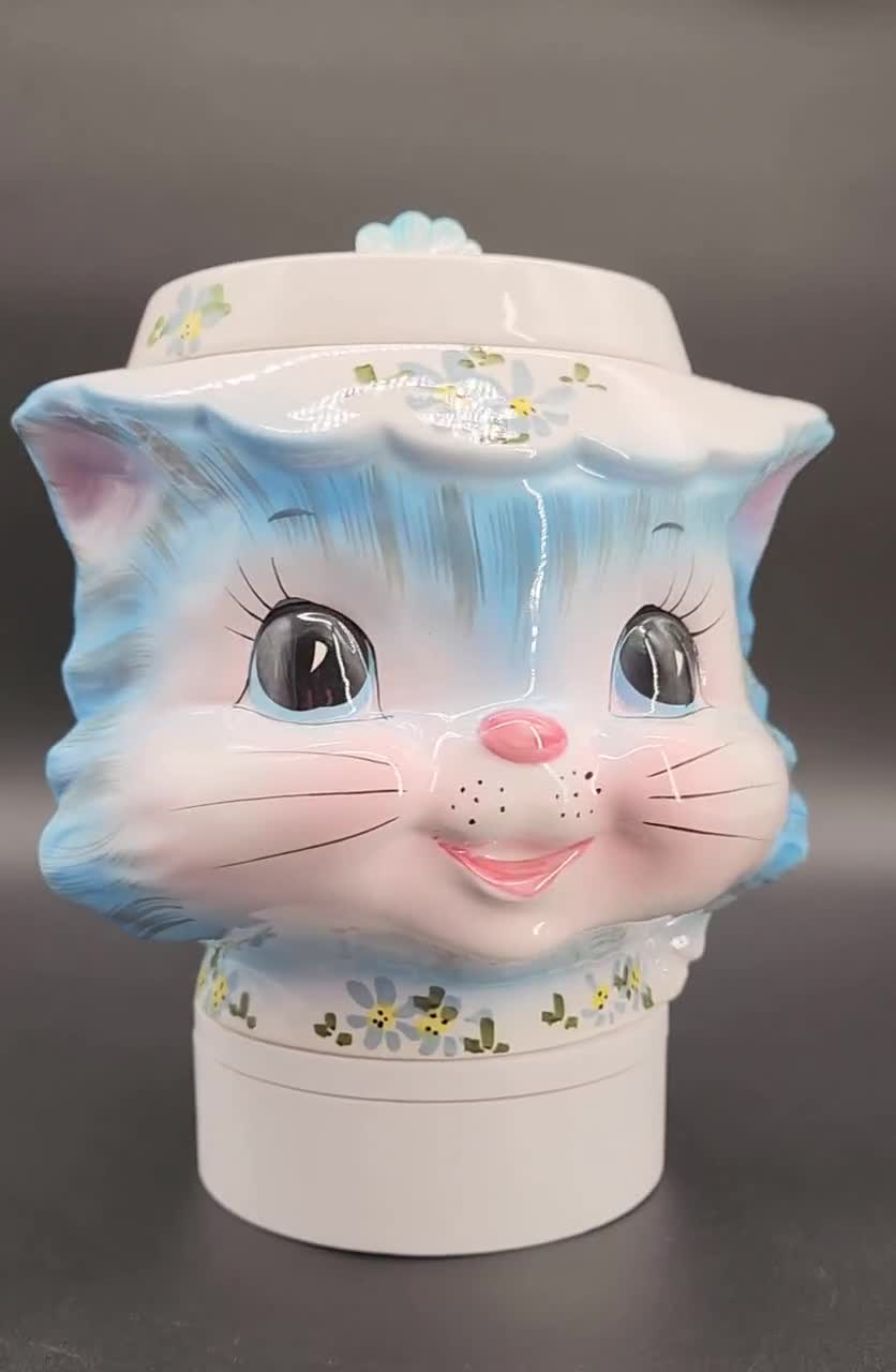 Vintage Lefton Miss Priss Ceramic Cookie Jar Blue Kitty Cat Japan