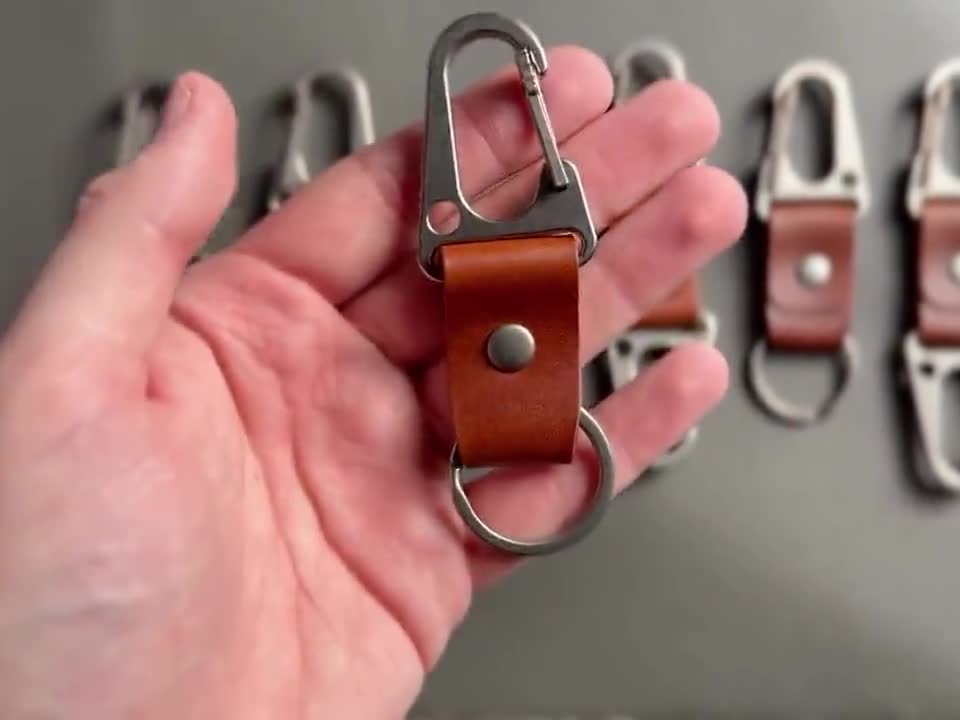 Titanium Leather Carabiner Keychain – Full Grain Minimalist EDC
