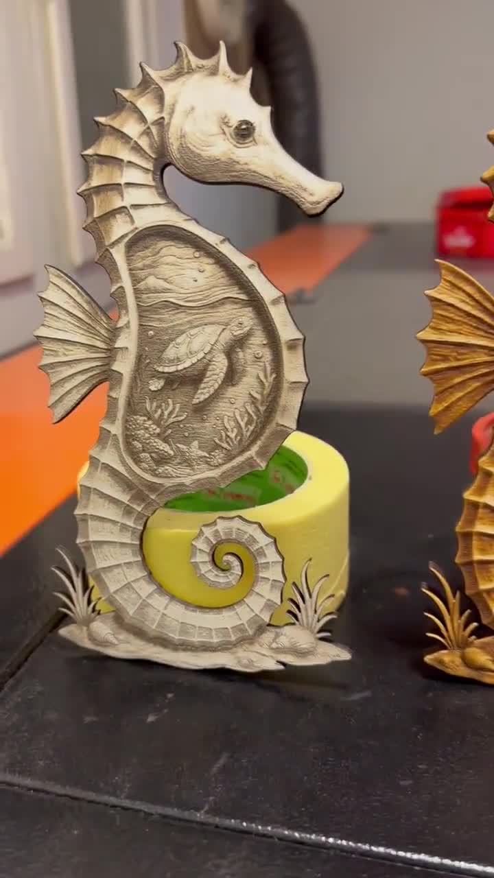 タツノオトシゴの3Dイリュージョンレーザー彫刻デザイン。自然から