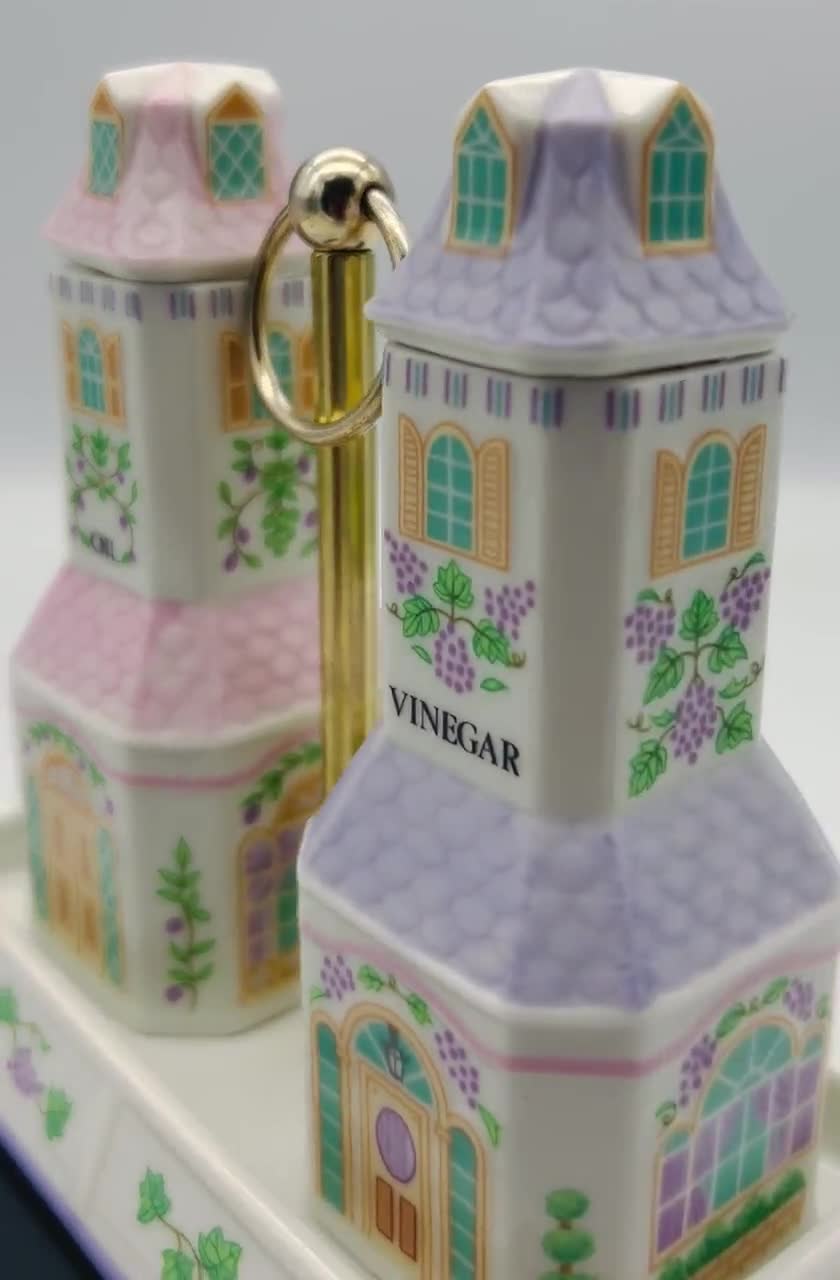 Vintage Lenox Spice Village Oil & Vinegar Set With Caddy: 1993