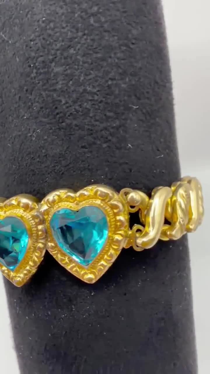1940s Double Aqua Blue Sweetheart Expansion Bracelet Carmen Signed