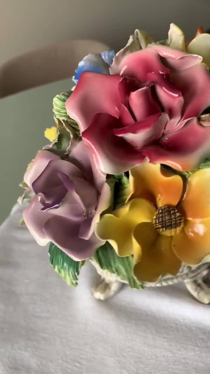 Vintage Bassano Ceramic Floral Centerpiece: Hand-painted Italian