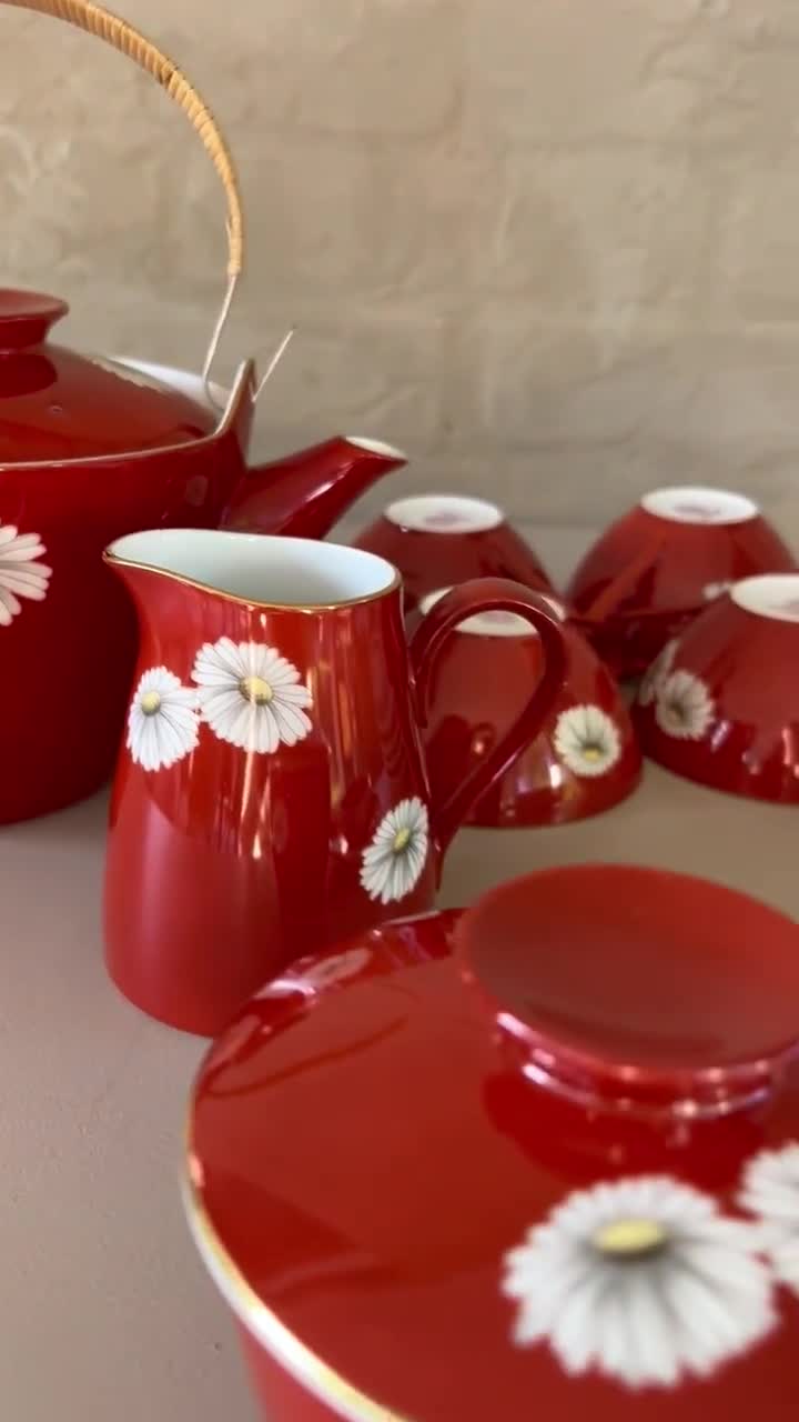 Noritake Nippon Toki Kaisha Red Daisy Tea Set 1950s - Etsy