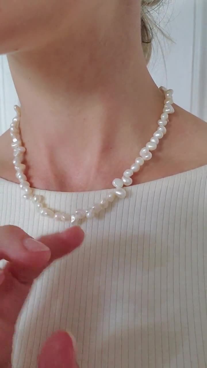 不規則なパールビーズネックレス - 淡水パール - ハンドメイド